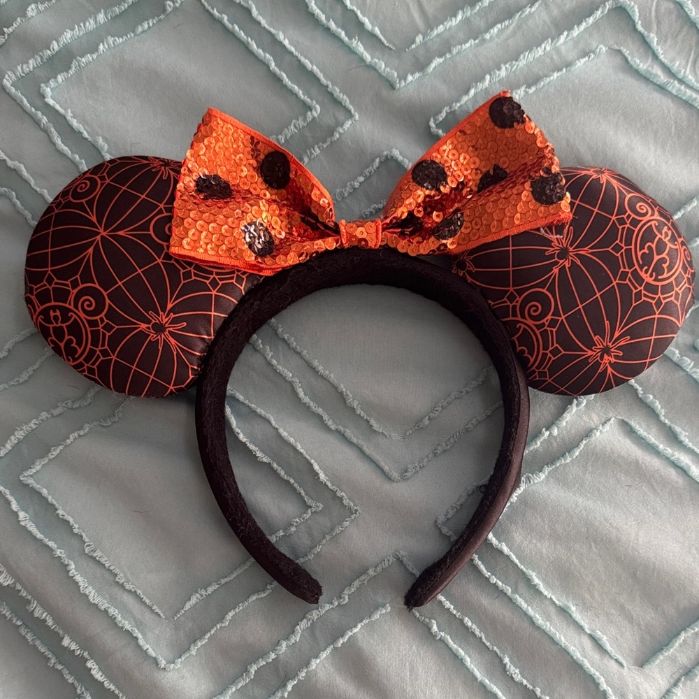 Disney Orange and Black Halloween Sequin Bow Minnie Ear Headband
